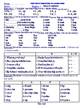 Đề kiểm tra môn Tiếng Anh Khối 2